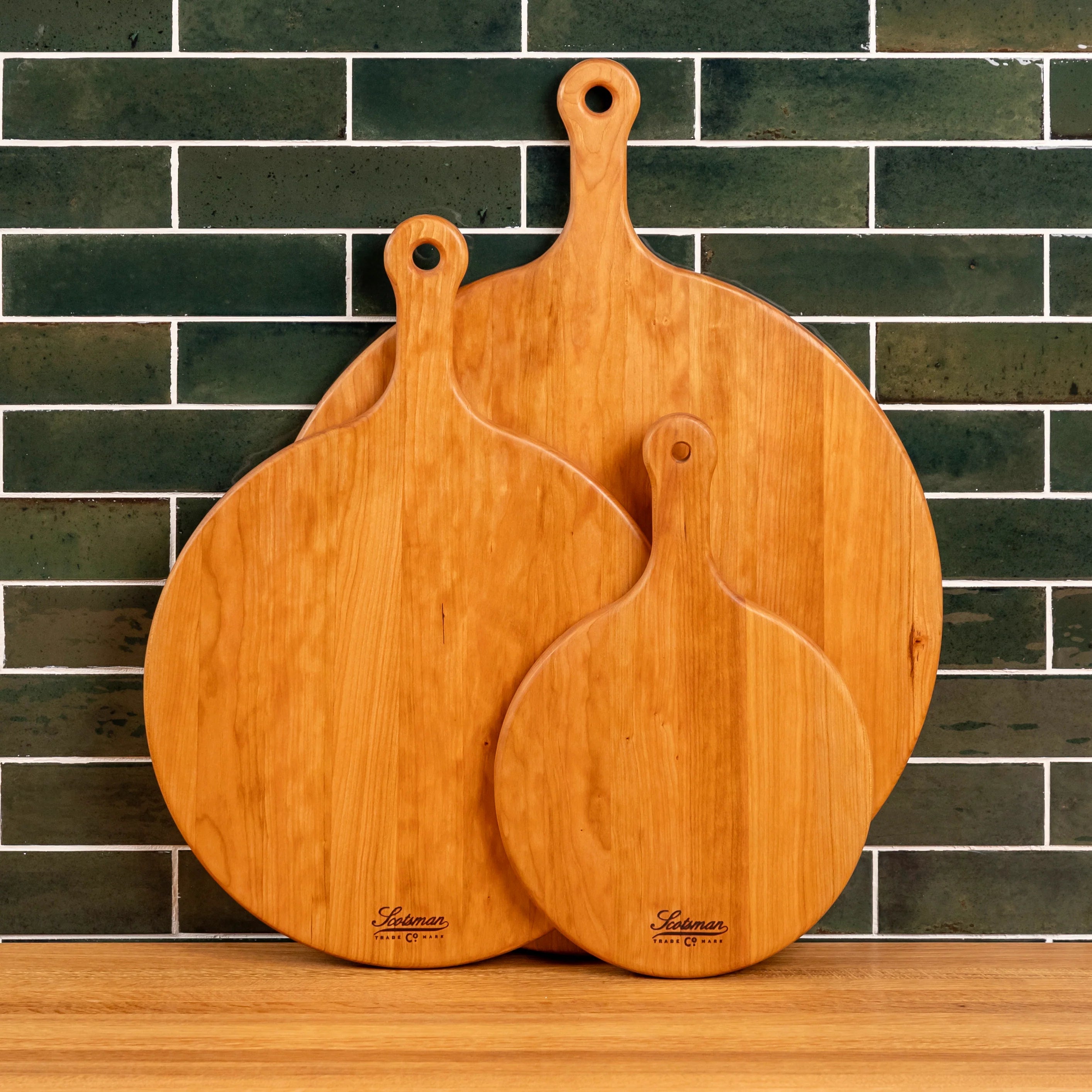 Scotsman Co. Set of 2 Medium Cherry Pizza Boards American Made 19.5" x 14.5" x 5/8"