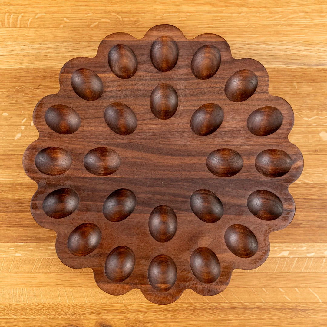 Walnut Scalloped Deviled Egg Tray